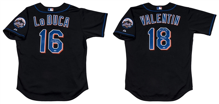 Lot of (2) Paul Lo Duca & Jose Valentin Game Used & Signed New York Mets Black Alternate Jerseys Used on 6/27/2006 (MLB Authenticated, Mets-Steiner & Beckett)